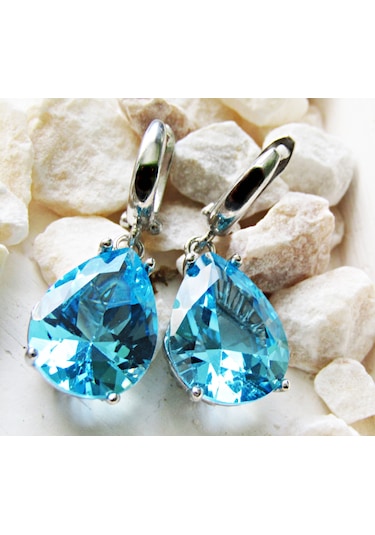 Lilahgümüştr Gümüş Aqua Damla Taşlı Kadın Küpe