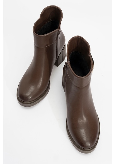 Rashe Kahverengi Tokalı Kadın Kalın Topuklu Bot kahverengi