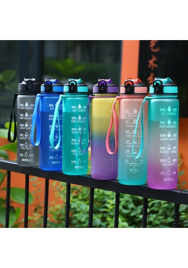 Su Şişesi Spor İçme Bardağı Plastik Su Bardağı 1000ml - Doğrudan Satış Mavi Ve Pembe Çok Renkli