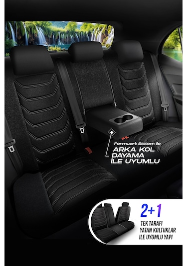 Siyah - Gri Garni Panda Manavgat Serısı Lakos Kumaş Oto Koltuk Kılıfı - Tam Set