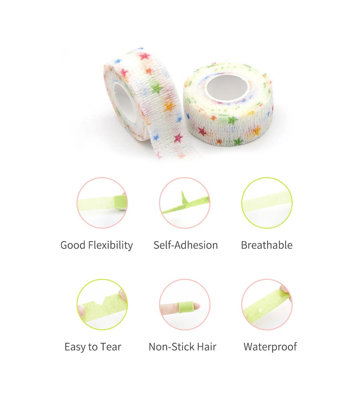 Neevoyu 4 Adet Yazma Kullanıma Uygun Topuk Korumalı Bandaj - Panda, Pinguin, Sevgi, Mavi Pençe Desenli - 25mm X 4.5m Nem Geçirgen Non-woven Bez