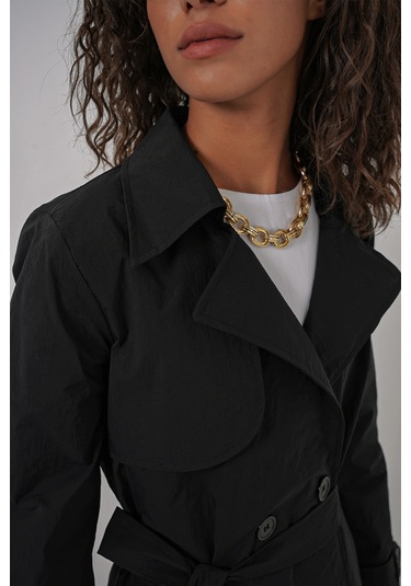 Bigdart 5938 Kruvaze Yaka Trençkot - Siyah