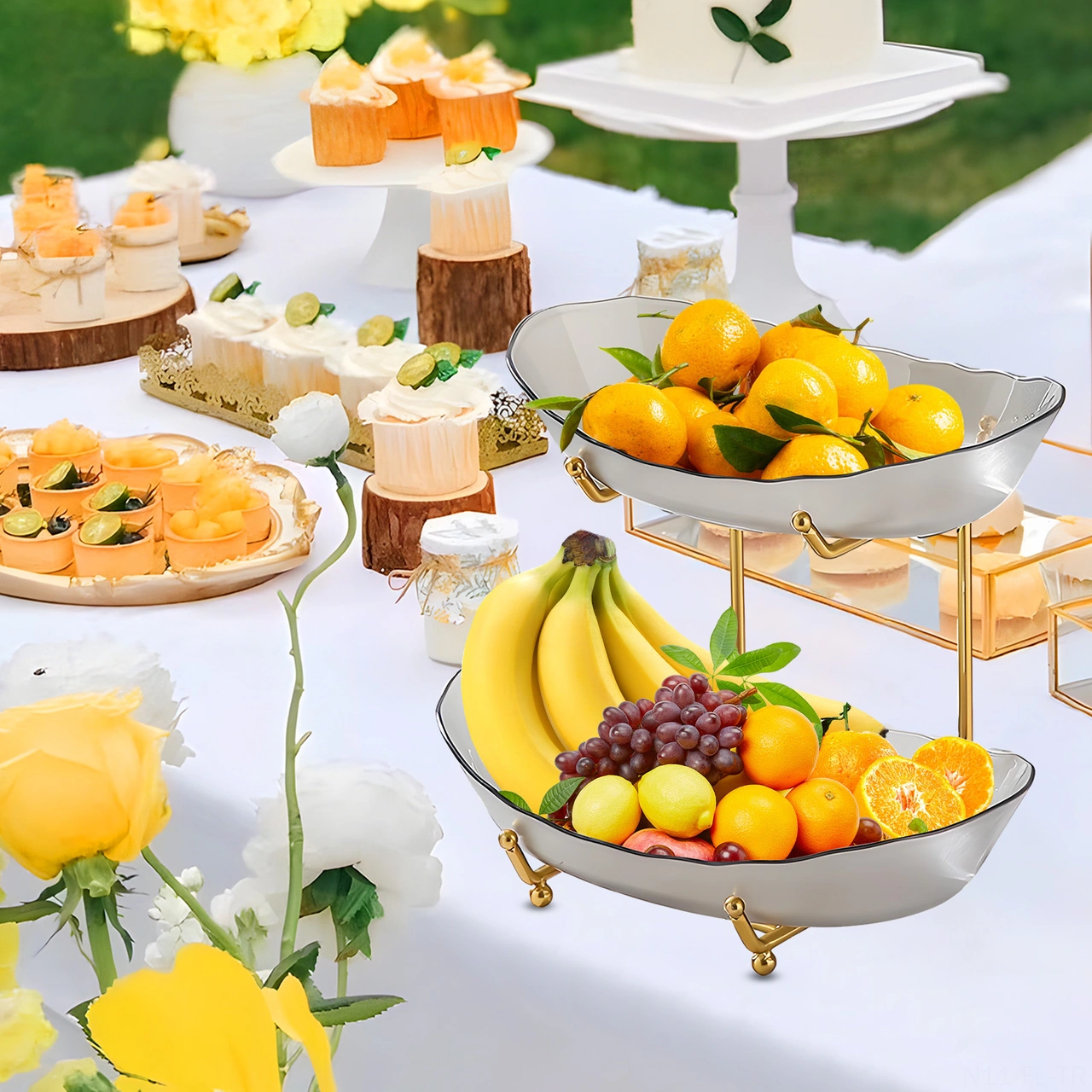 Lemestar Gri Akrilik Ve Demir 2 Katlı Mutfak Sepeti - Mevsim Meyveleri, Atıştırmalıklar, Tatlılar İçin Salon, Çay Masası Serim Rakımı Gri