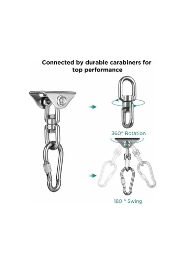 Mufunye 4 Paket Tavan Kancası, 360 Dönebilen Asma Kancaları 304 Paslanmaz Çelik Yük Kapasitesi 500kg Duvar Ankraj Seti Salıncak, Hamak, Yoga, Boks Torbası İçin Karabina