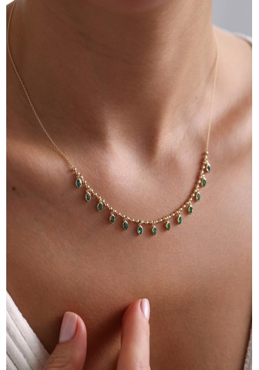 14 Ayar Altın Yeşil Taşlı Kolye