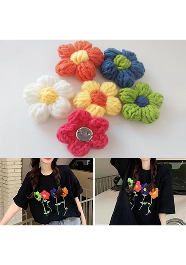 Beyaz El Yapımı Örme Çiçek Broş Pin Takı Kadın Elbise Elbise Basit Yaka Pin