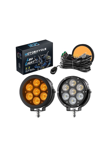 Motosiklet Profesyonel Led Sis Farı Kiti Renk Kapaklı 100w Modlu Beyaz + Kapak İle Sarı Sis Farı