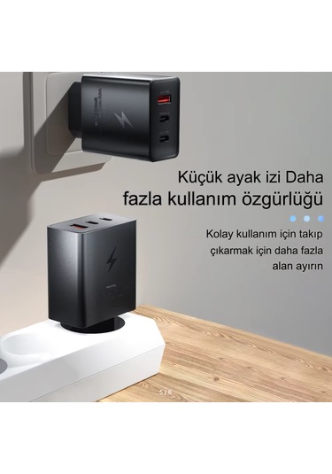 Type C & Type A Hizli Sarj Aleti Uclu 2xtype C- Usb 65w 25w 15w
