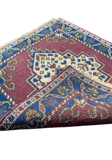 El Dokuma Eskitme Taşpınar Halısı 55x62 Mor Retro Küçük Halı Mor