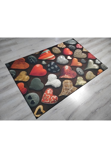 FOTO BASKILI HALI ARTİST KALP 120X180 CM Antrasit - Turuncu