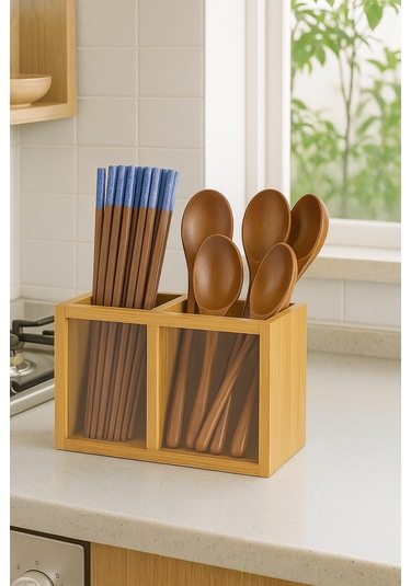 Bambu Kaşıklık Kutusu 5x13 Cm Doğal Mutfak Düzenleyici Ve Servis Kutusu Bambu