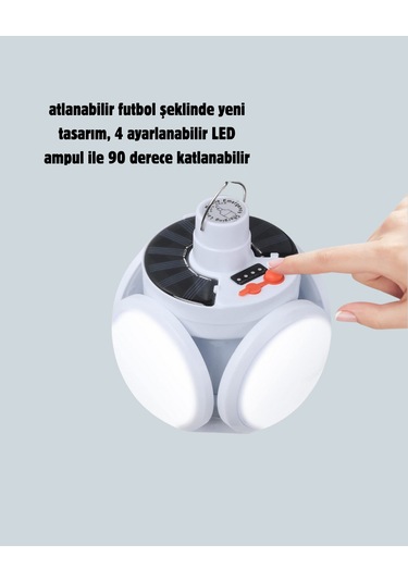 Güneş Paneliyle Şarj Olan Katlanabilir Led Çadır Lambası - 5 Kademeli Aydınlatma Beyaz