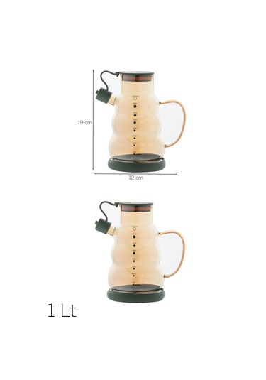 Porsima 3617 Kapaklı Borosilikat Cam 2li Yağlık Sirkelik Seti Yağdanlık Takımı 1000ml Yeşil Yeşil