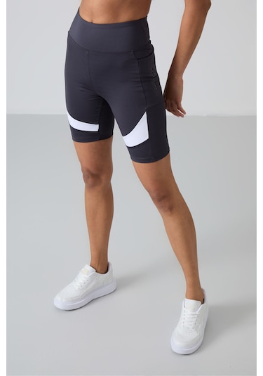 Tommy Life Antrasit Polyester Esnek Standart Fit Performans Kadın Biker Tayt - 91012 Antrasit