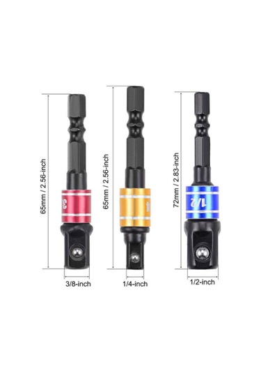 Geeksen 3'lü Çelik Uç Değiştirici Seti - Hex Kolu Elektrik Matkap Uyumlu, 1/4", 3/8", 1/2" Sürücü Adaptörleri, Dayanıklı Ve Çarpma Direncili