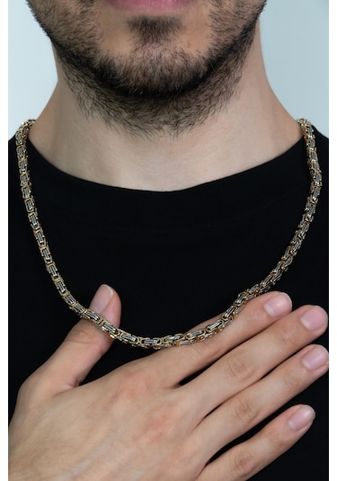 Sarı Beyaz Erkek Çelik Kral Zincir Kolye 5 Mm 55 Cm Ck11 (31175615) Beyaz