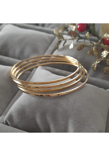 Çelik Gold Renk 4lü Ajda Model Bilezik Seti Altın