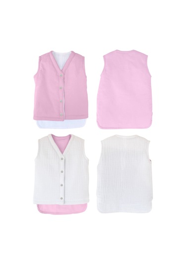 Müslin Bebek Yelek Organik 0-12 Ay Pembe