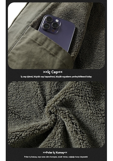 Yeni Kışlık Sıcak Polar Dolgulu Ceket Yeşil