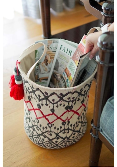 Kilim Yuvarlak Sepet, Saklama Kutusu, 37 X 30 Cm Desenli