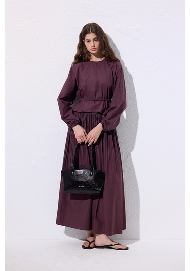 Piliseli Geniş Etek Mürdüm Mürdüm