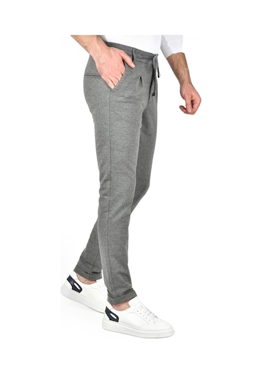 Deepsea Erkek Gri Beli Lastikli Slim Fit Likralı Duble Paça Penye Spor Pantolon 2502385 Gri