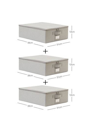 Ocean Home Textile 3'lü Küçük Boy Gri Balıksırtı Destekli Hurç Set 31 x 38 x 12 cm