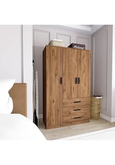 Easy Atlantik Çam 3 Kapılı 3 Çekmeceli Çok Amaçlı Elbise Dolabı Atlantik Çam