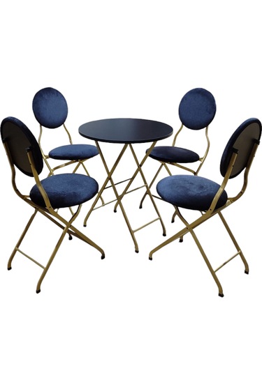 Siyah Kumaş Gold Metal Bahçe Takımı - 4 Sandalye + 1 Masa