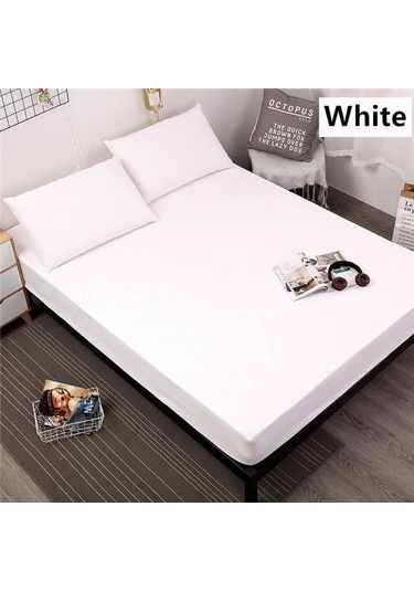 Beyaz Derin Cep Yatak Çarşaf Elastik Bantlı % 100% Su Geçirmez Yatak Portector Yatak Topper Kapak Hiçbir Yastık Kılıfı 90cmx200cmx30cm Yatak Beyaz
