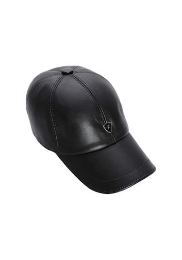 Tamer Tanca Erkek Hakiki Deri Siyah Şapka 524 Emr Beyzbol Sapka Sıyah Siyah