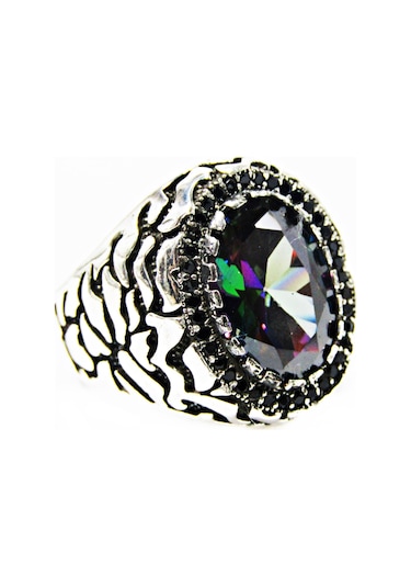 Lilahgümüştr Gümüş Oval Mistik Topaz Taşlı Erkek Yüzük