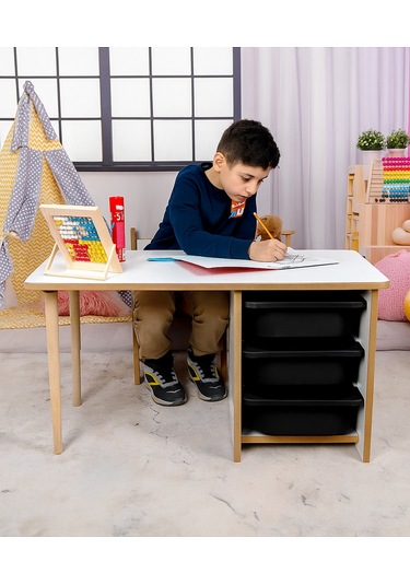 Industrial Living 3 Çekmeceli Çocuk Etkinlik Masası - Beyaz Mdf Beyaz  -  Siyah