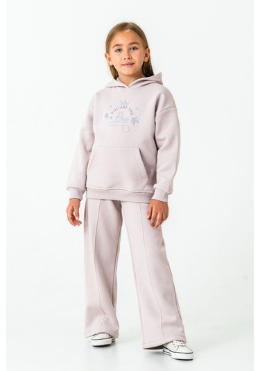 Kız Çocuk You Are The One Baskılı 3 İplik Kalın Kışlık Eşofman Takımı Ak4204 Lila