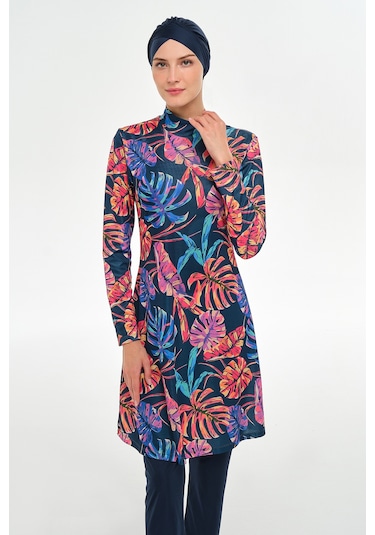 Likralı Tam Kapalı Tesettür Mayo Desenli 3108 Koyu Lacivert Koyulaci02 Koyu Lacivert