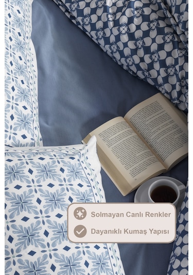 Elart Amanda Nevresim Takımı Çift Kişilik %100 Pamuk Ranforce Lastikli Çarşaf 200x220 Cm Mavi MAVI