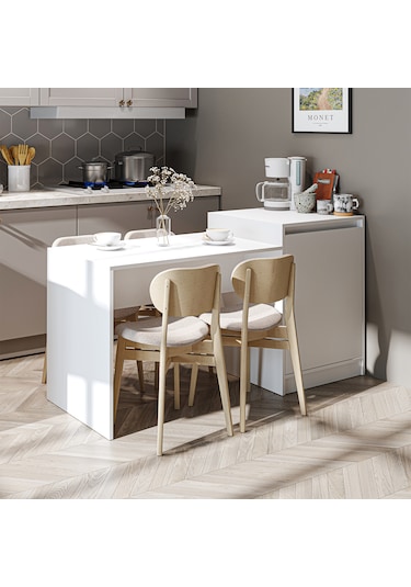 Milano Bar Masası Dolaplı Yüksek Mutfak Yemek Masası, Bar Masa