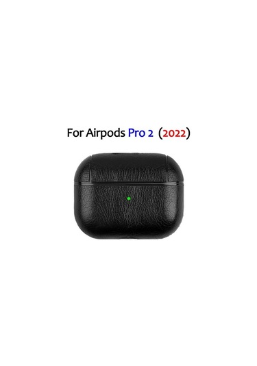 Airpods Uyumlu Pro 2. Nesil Lüx Deri Suni Deri Kılıf 360 Koruma+kanca Siyah