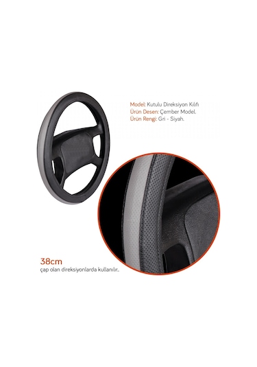 Nyf F-68 Direksiyon Kılıfı 38 Cm Çember Gri & Siyah