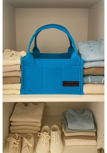 Yunusoğlu Home Mavi Kalın Keçe Anne Bebek Bakım Çantası Yenidoğan İçin Organizer Düzenleyici Mavi