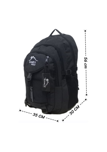 Ramex Polo Siyah Füme Outdoor Kanvas Kumaş Körüklü Büyük Boy Dağcı Sırt Çantası Siyah Füme Çok Renkli