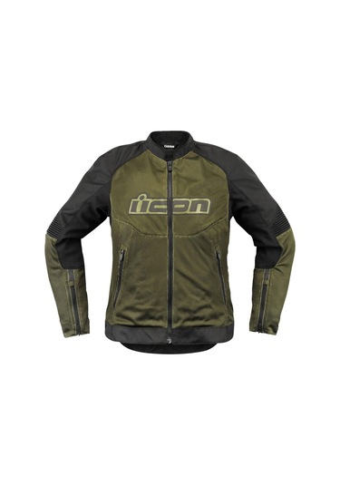Icon Womens Overlord 3 Mesh Camo Korumalı Kadın Motosiklet Montu Siyah Yeşil