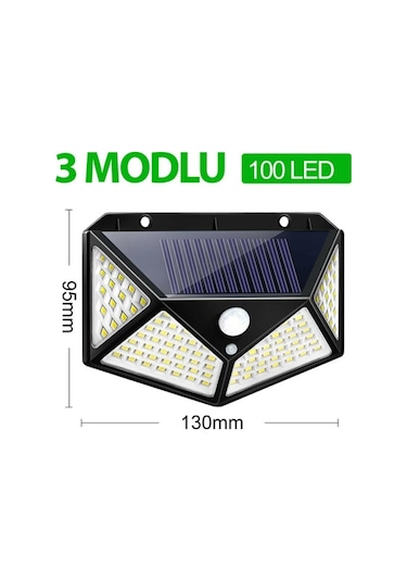 Sge Teknoloji Siyah Solar Güneş Enerjili Hareket Sensörlü 4 Taraflı Bahçe Garaj Ev Aydınlatma Lambası