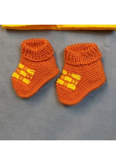Uretti - Talia 8659 6719 El Örgüsü Erkek Çocuk Hırka - Patik Set - 2 Yaş Sarı