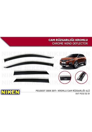 Niken Peugeot 3008 2017 Kromlu Cam Rüzgarlığı 4 Lü