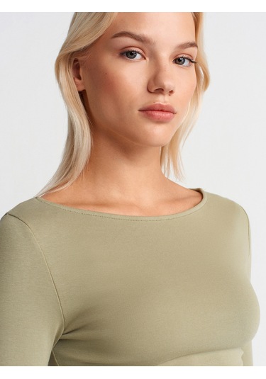 Dilvin 31401 Büzgülü Kayık Yaka Top-çağla Çağla