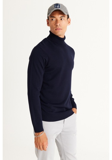 AC&Co / Altınyıldız Classics Erkek Lacivert Standart Fit Tüylenme Yapmayan Tam Balıkçı Yaka Triko Kazak 4A4922100004LACS Lacivert