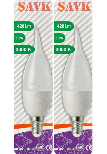 2 Adet Şavk 5,5w 37w Sarı Işık 3000k E14 Duylu İnce Duy Led Kıvrık Ampul