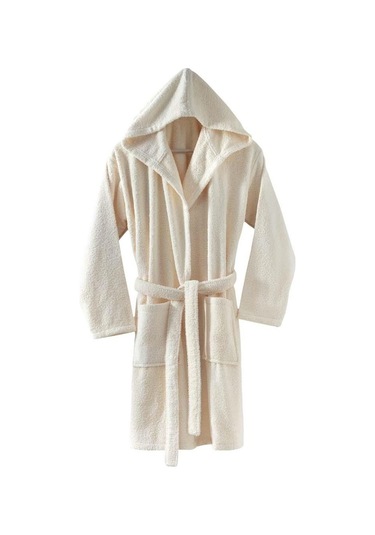 Menderes Home Cotton Collection Bukle Xlarge Kapşonlu Bornoz Düz Krem