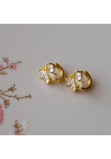 Gold Çelik Kelebek Küpe Sarı